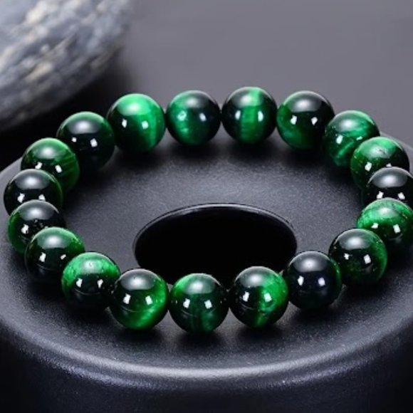 1pc Natural Green Tiger Eye Stone Bracelet 8mm Round Stretches to Fit Most - Picture 1 of 2